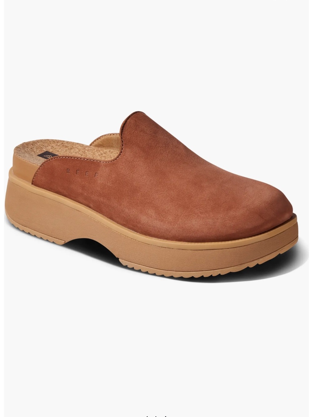 REEF Vista Skye Brown Leather Platform Mule Clog